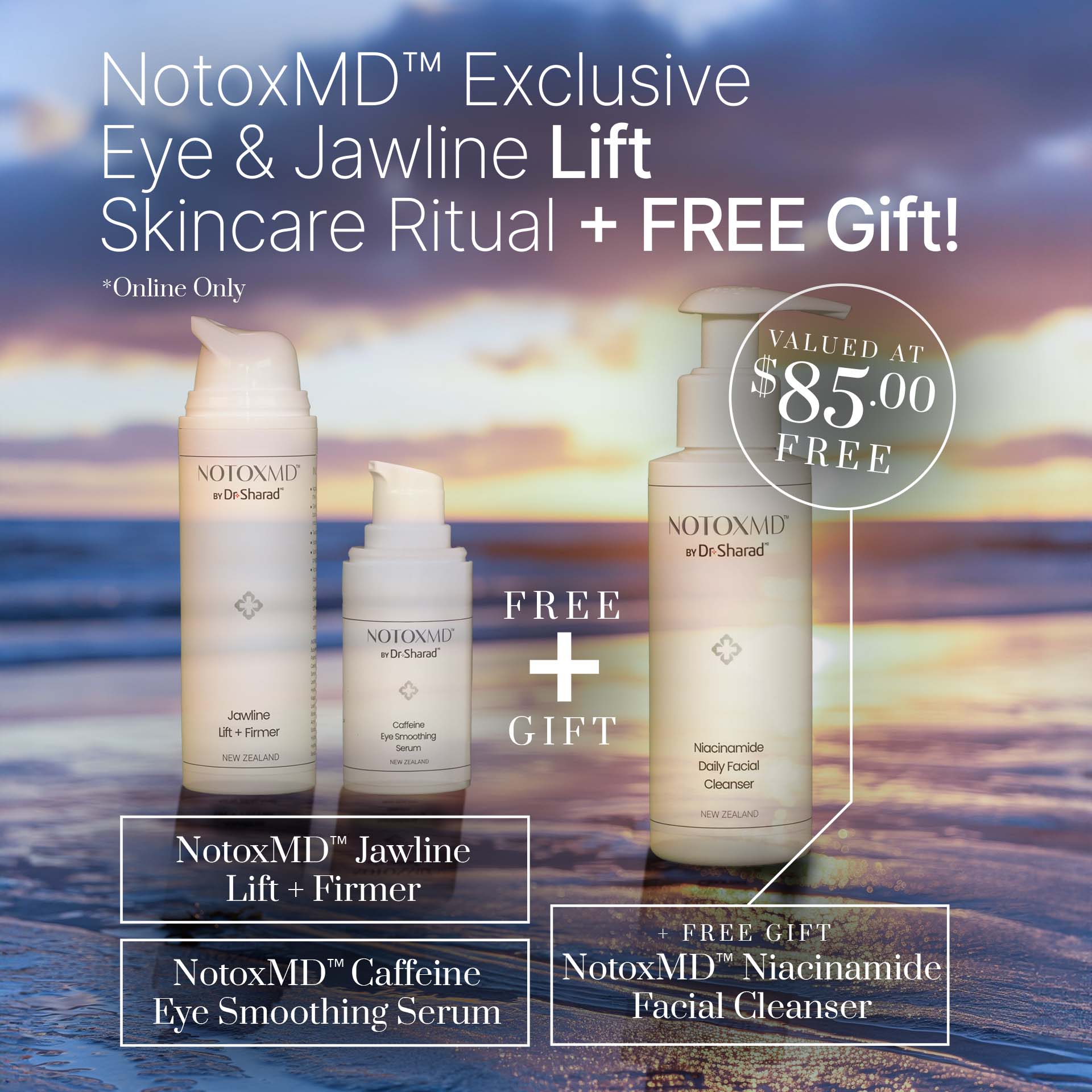 NoToxMD: Exclusive Eye & Jawline 'Lift' Skincare Ritual Bundle + FREE Bonus Niacinamide Facial Cleanser