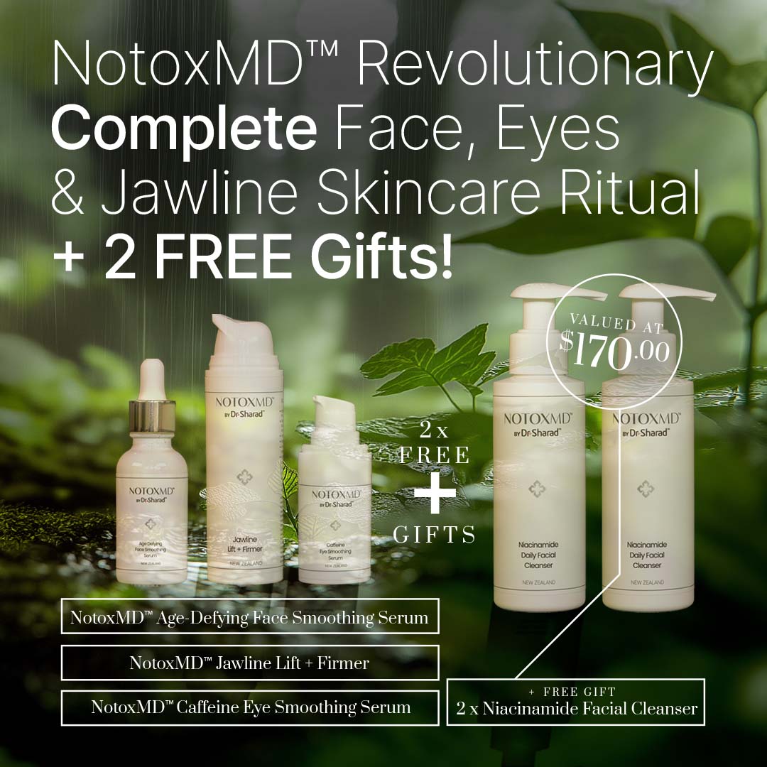 NotoxMD: Revolutionary 'Complete' Face, Eye & Jawline Skincare Ritual Bundle + FREE Bonus 2 x Niacinamide Facial Cleanser