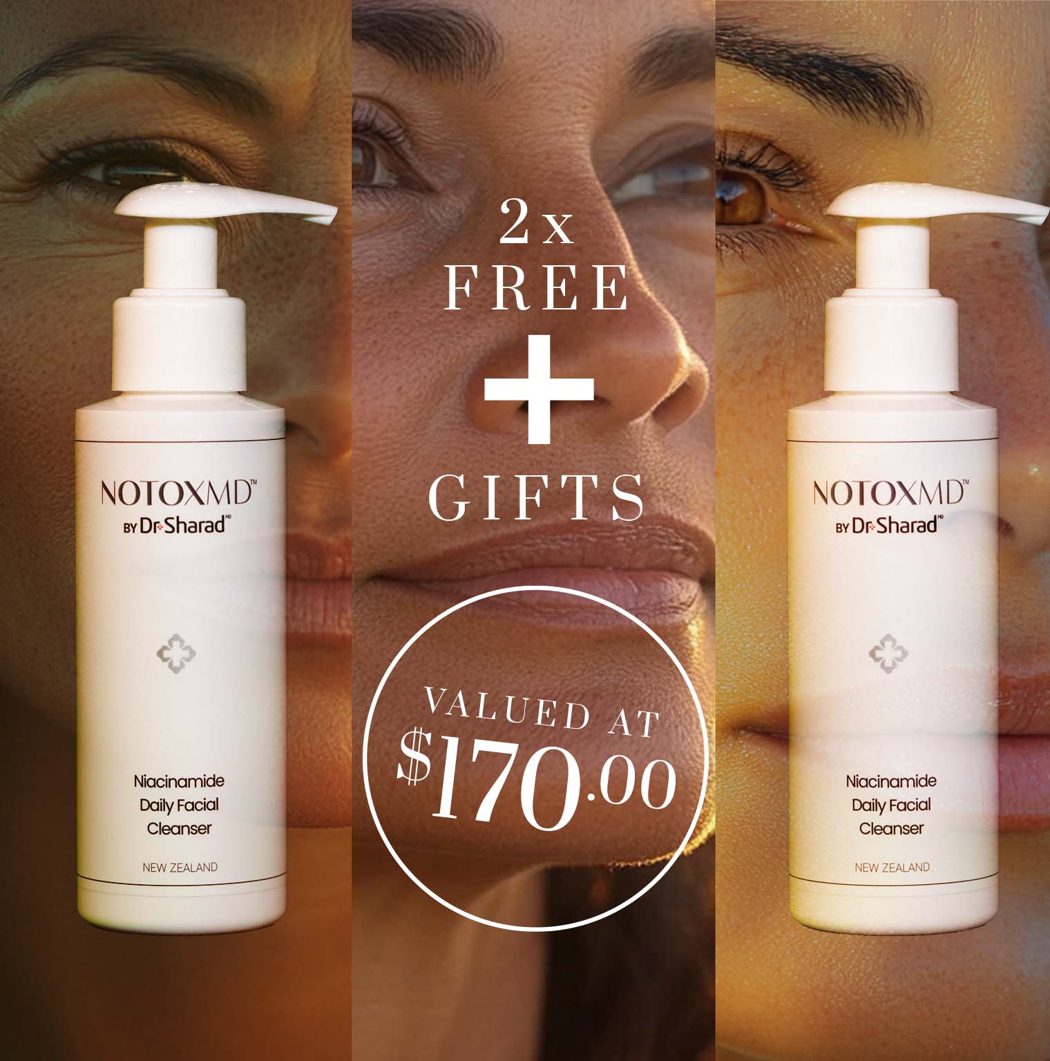 NotoxMD: Revolutionary 'Complete' Face, Eye & Jawline Skincare Ritual Bundle + FREE Bonus 2 x Niacinamide Facial Cleanser